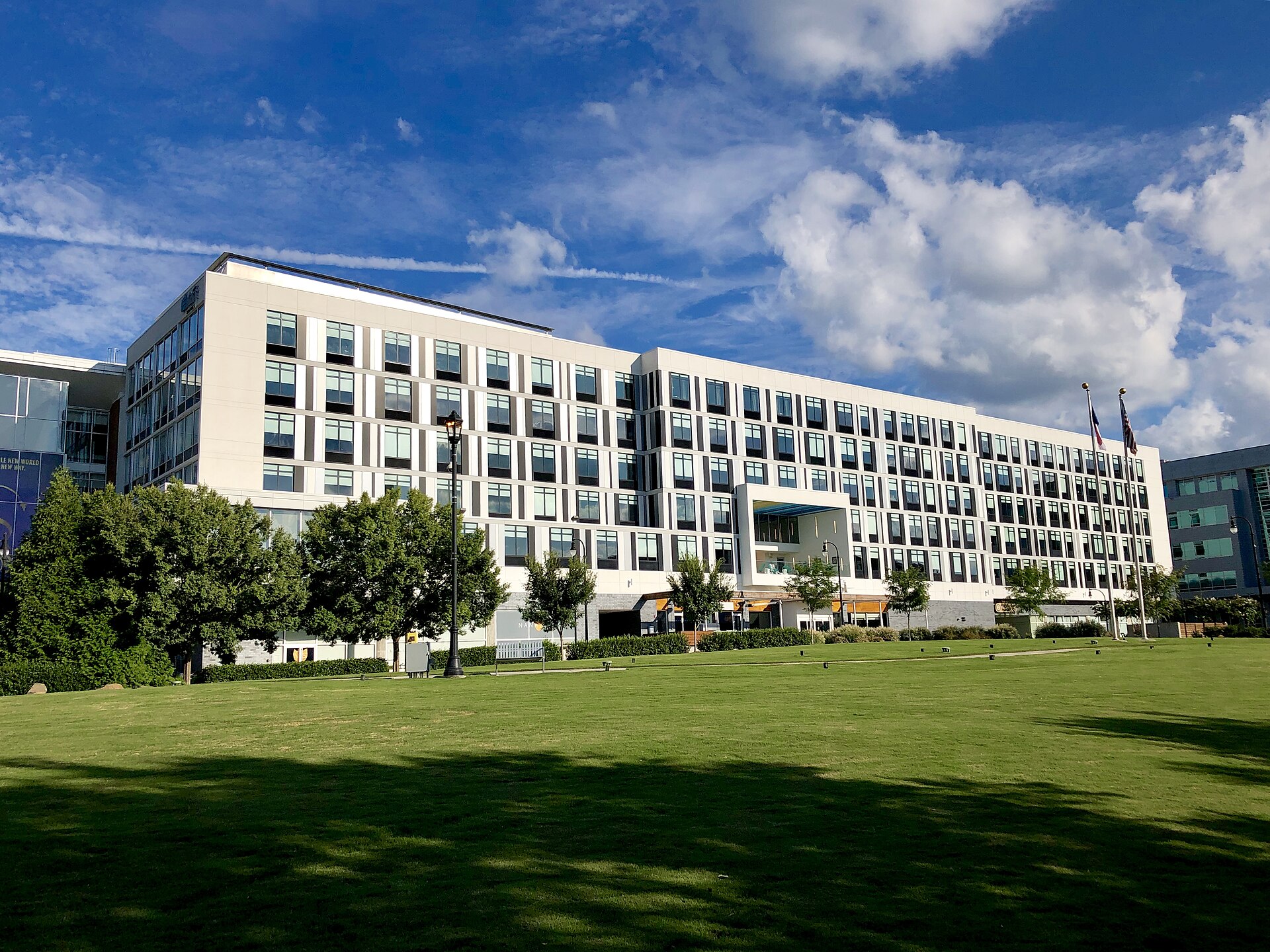 Exterior of the Aloft Durham Downtown hotel in Durham, North Carolina