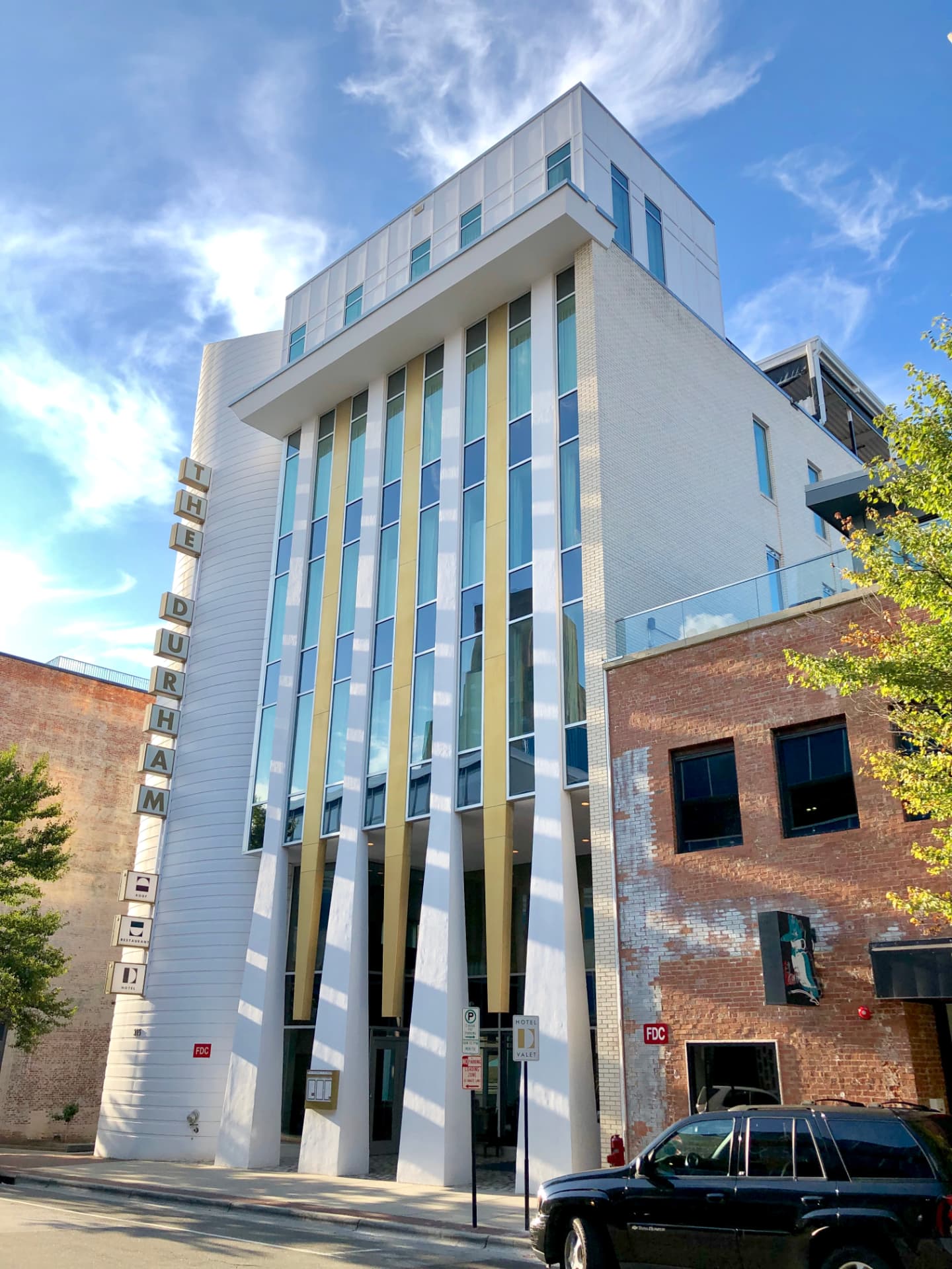 Exterior of The Durham Hotel in downtown Durham, North Carolina